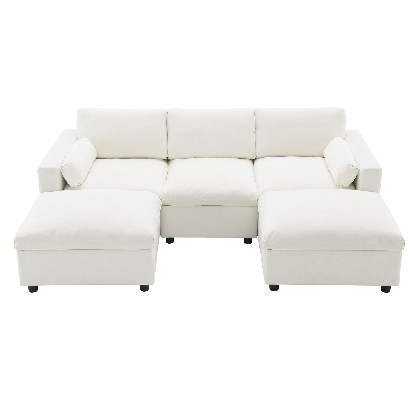 Modular Sectional With Storage Pockets, 5 Seat U Shaped Couch Set With Pillows, Free Combination Modern Cloud Sofa With 2 Movable Ottoman
