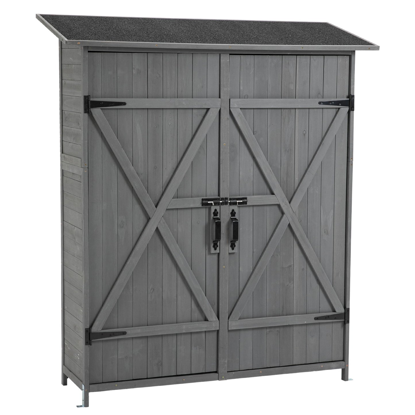 Outdoor Storage Shed With Lockable Door, Wooden Tool Storage Shed With Detachable Shelves & Pitch Roof