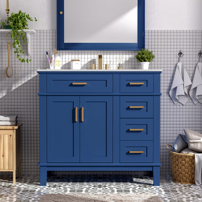 Bathroom Vanity With Sink, Soft Close Doors, Construction - Blue