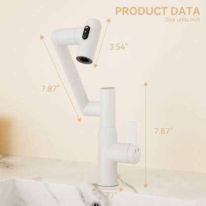 Bathroom Sink Faucet With Spray Function And Temperature Display, Anti Skid Switch, 360 Degree Rotary