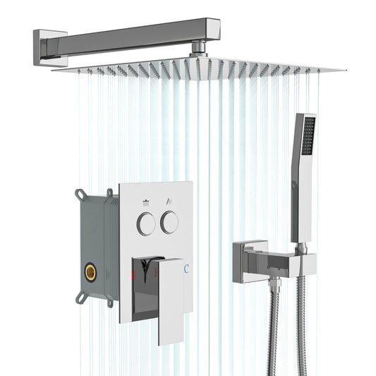Dual Shower Head System With Square Rain Shower And Rough In Valve