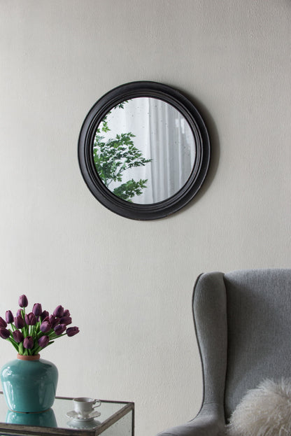 Circle Wall Mirror With Wooden Frame, Antique Classic Accent Mirror, For Living Room - Black