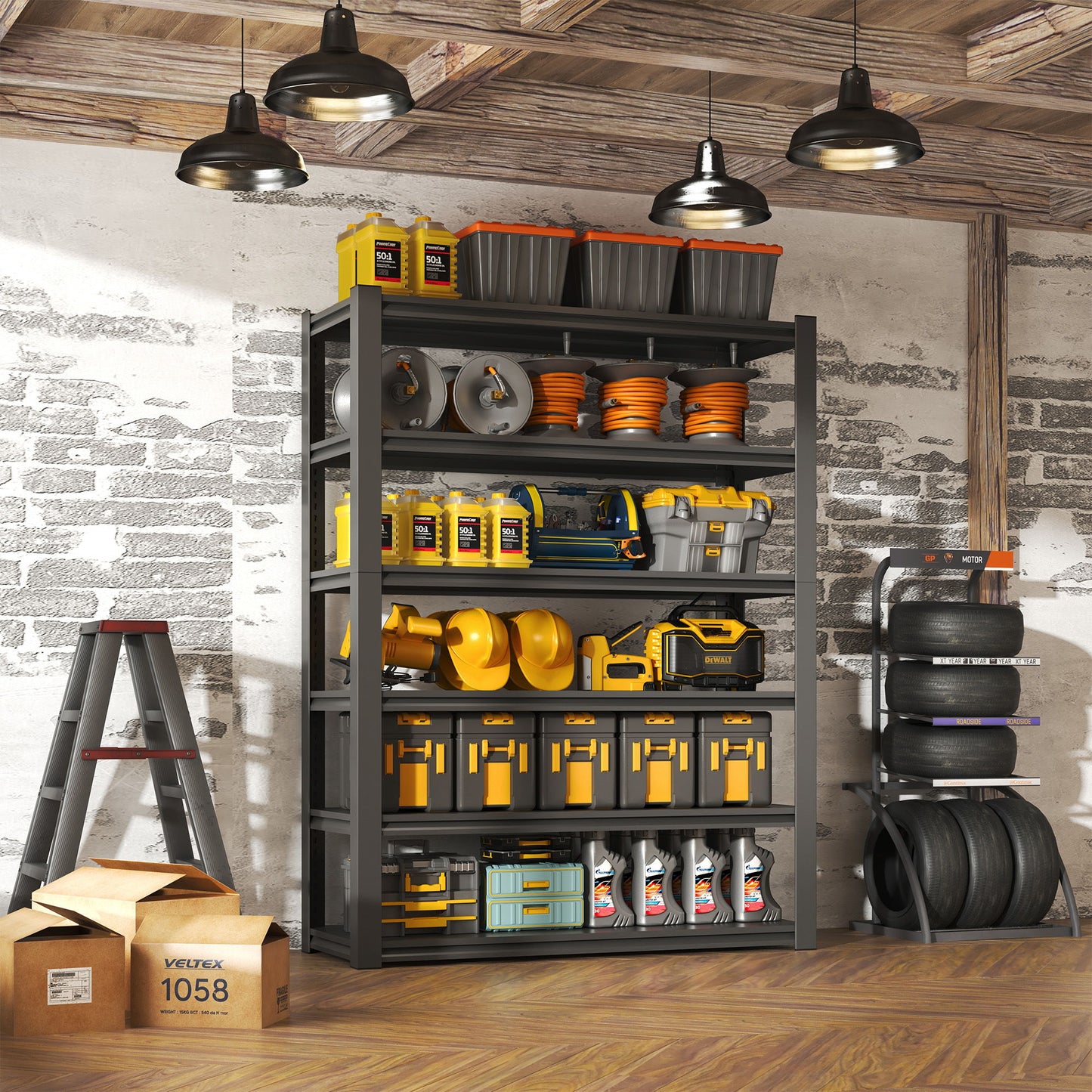 Industrial Heavy Duty Metal Garage Shelving Unit, Adjustable Storage Rack