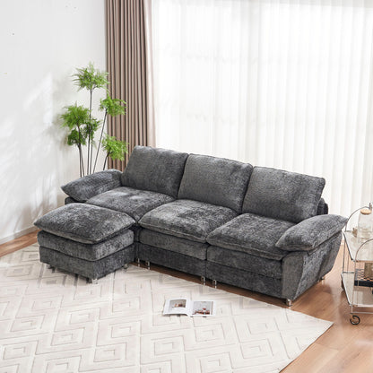 Modern Deep 3 Seat Sofa Couch With Ottoman, Comfy Upholstered Furniture
