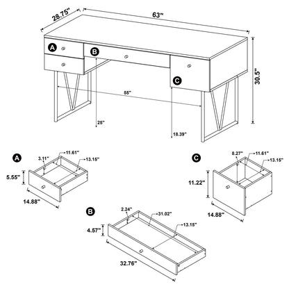 Rustic Industrial Charm Writing Desk With 4 Drawers And Open Shelf