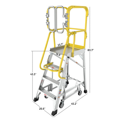 Heavy Duty Aluminum Rolling Platform Ladder With Steps, 375Lbs Capacity