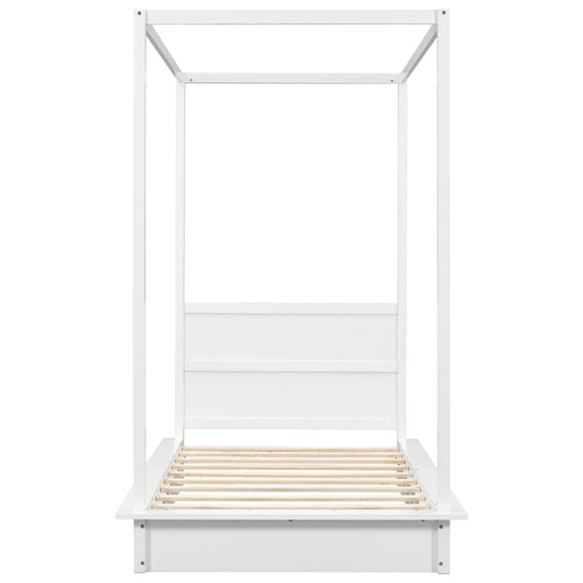 LED Canopy Bed, Canopy Platform Bed With Support Slats, No Box Spring Needed