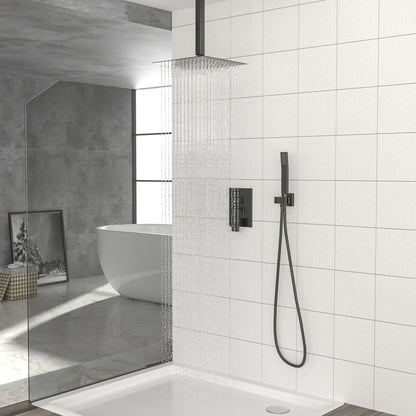 Luxury Dual Shower Head System 12" Ceiling Mount With Rough In Valve, Stainless Steel And Brass