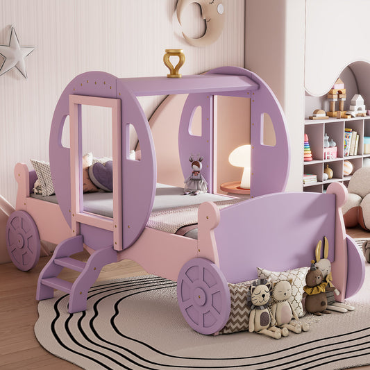 Princess Carriage Bed With Crown, Platform Car Bed With Stair