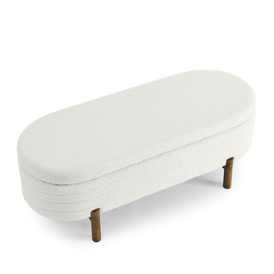 Oval Ottoman Storage Bench With Rubber Wood Legs