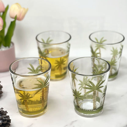 Palm Tree Design Acrylic Glasses (Set of 4) Dof 15Oz, Unbreakable Bpa Free Plastic Tumblers - Clear