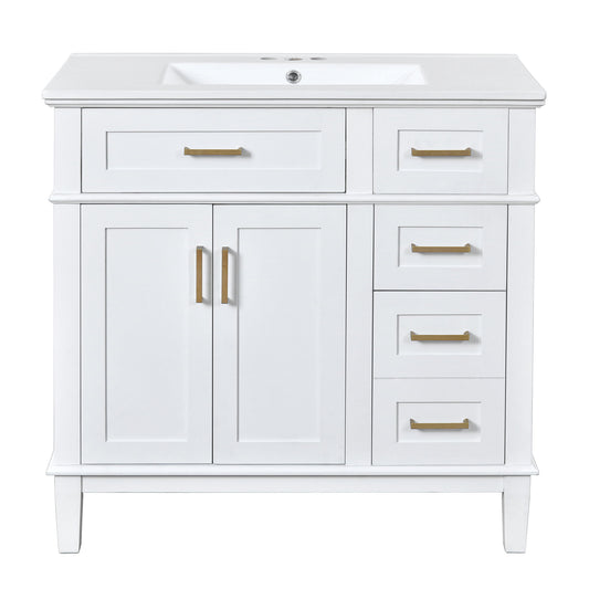 Bathroom Vanity With Sink, Soft Close Doors, And Storage Drawers, 36" - White