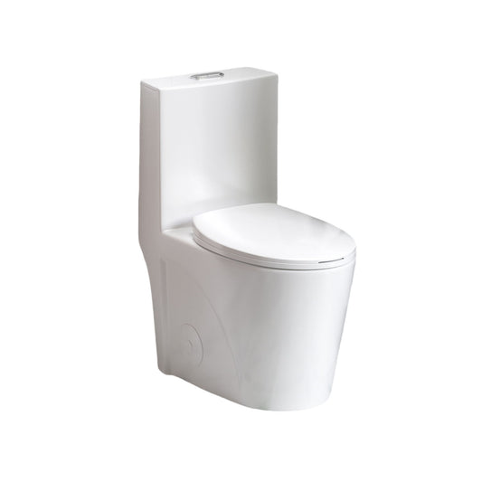 Glossy Tornado Flush 1 Piece Toilet With Dual Flush, Soft Close Seat - Gloss White
