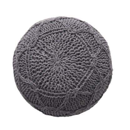 Malibu - Modern Knitted Wool Round Pouf With Handcrafted Design - Charcoal