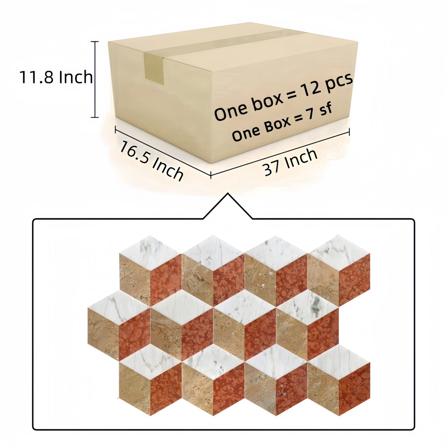 Hexagon Water Tiles For Floor And Wall (Set of 12)