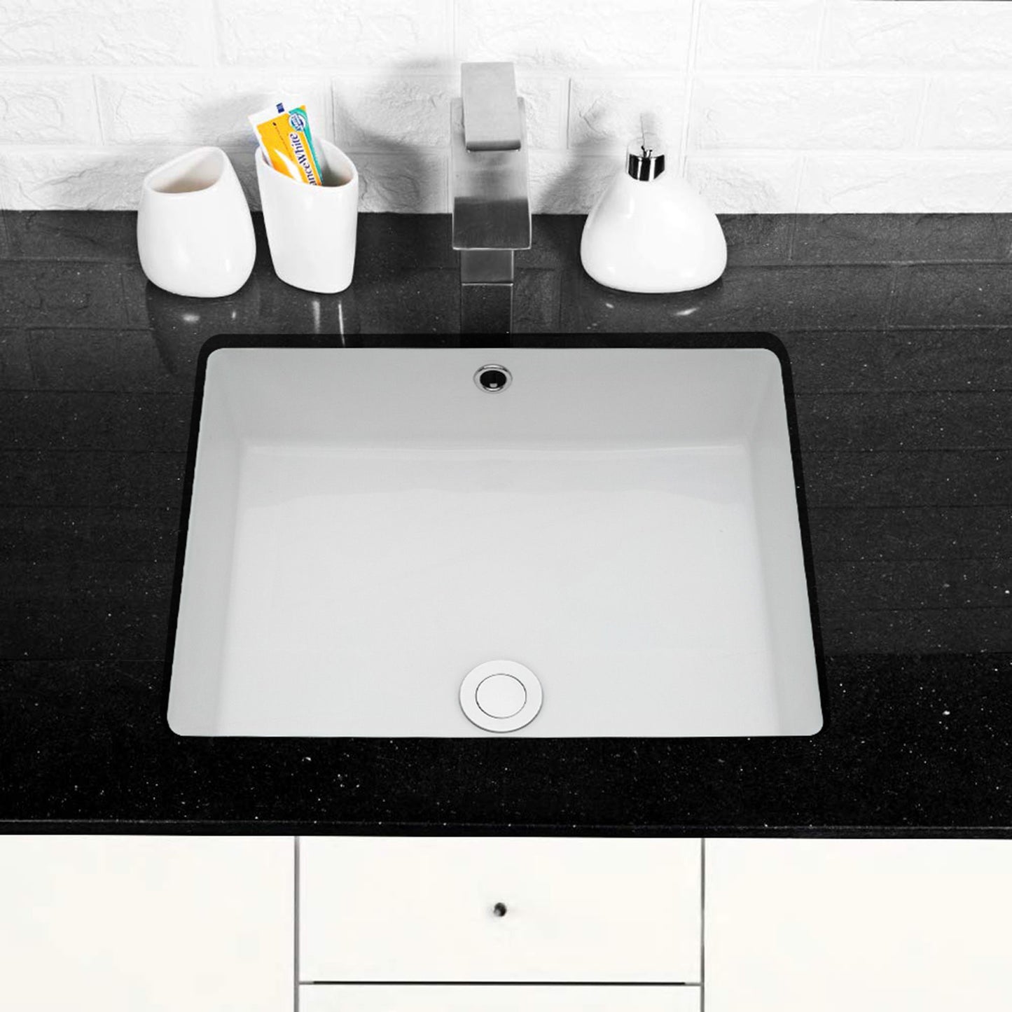 Modern Rectangular Undermount Bathroom Sink With Overflow Ceramic
