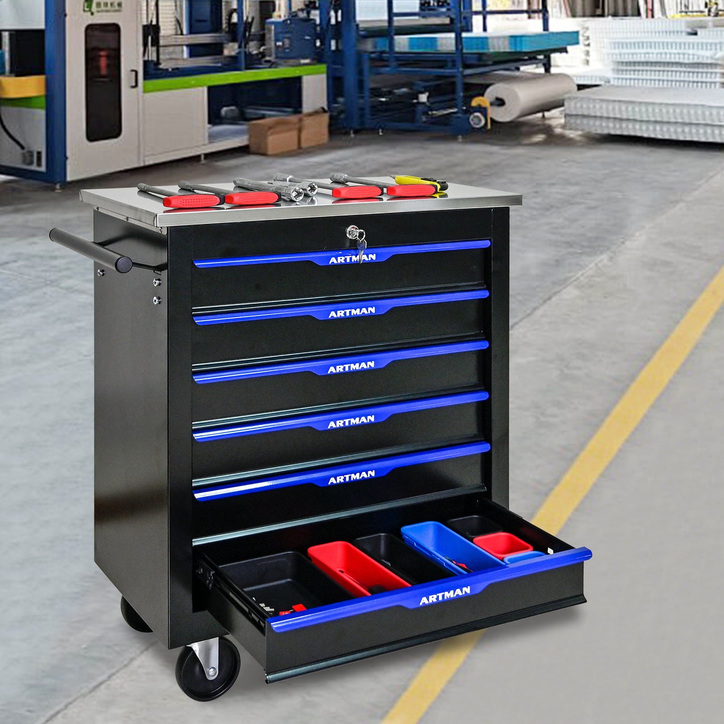 Drawer Multifunctional Tool Cart With Wheels