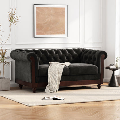 Chesterfield Velvet Loveseat Sofa, 2 Person Rolled Arm Upholstered Couch