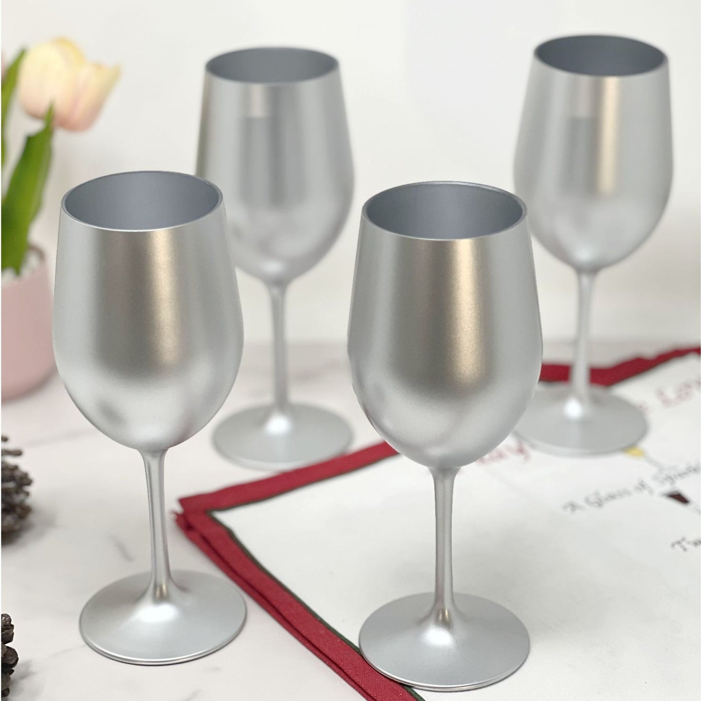 Leadingware Metallic Plastic Wine Glasses (Set of 4)