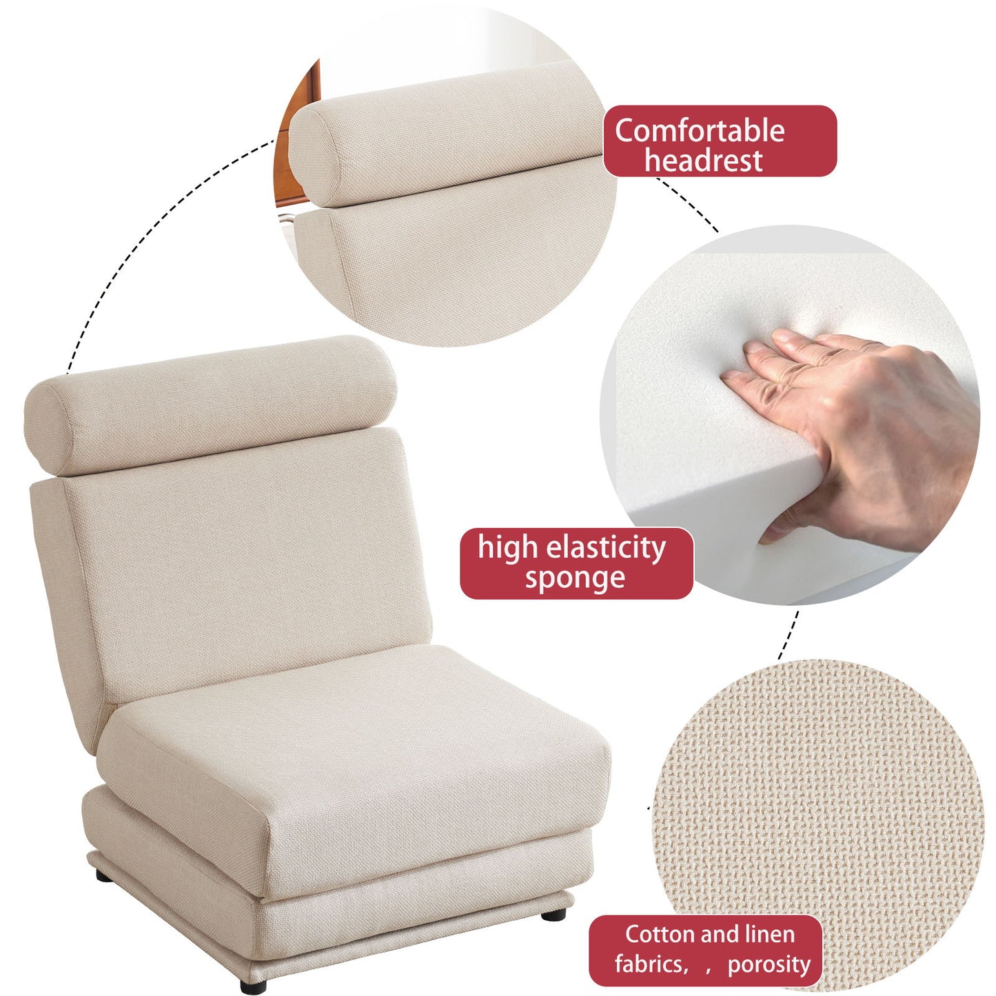 Foldable Single Chair Sofa Bed With Pillow, Easy To Store, Breathable And Wearable Linen