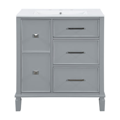Bathroom Vanity With Ceramic Sink, Flip Out Drawer Design For Plumbing, Soft Close Drawers