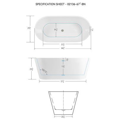 Freestanding Bathtub, Modern & Contemporary Design Soaking Tub With Brushed Nickel Pop-Up Drain And Minimalist Design Overflow