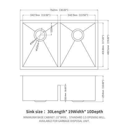 Modern Double Bowl Undermount Kitchen Sink 50 / 50 Design Stainless Steel
