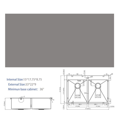 Double Bowl Drop In Kitchen Sink, 16 Gauge Stainless Steel With 2 9" Deep Basins - Gunmetal Black
