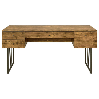 Rustic Industrial Charm Writing Desk With 4 Drawers And Open Shelf