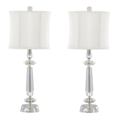 Karat - Contemporary Crystal Table Lamp (Set of 2) - Clear Crystal / Chrome / White Softback
