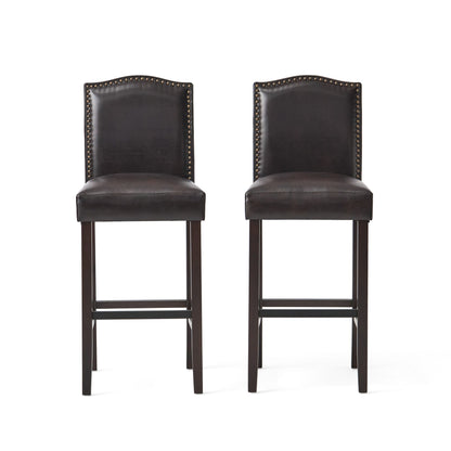 Bar Stools (Set of 2), Upholstered Barstools Armless, Rubber Wood Leg - Brown