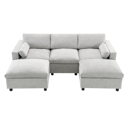 Modular Sectional With Storage Pockets, 5 Seat U Shaped Couch Set With Pillows, Free Combination Modern Cloud Sofa With 2 Movable Ottoman