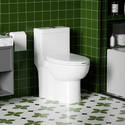 Gloss Tornado Flush 1 Piece Toilet With Soft Closing Seat, Water Saving Dual Flush - Gloss White