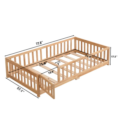 Floor Bed With Door And Fence For Children