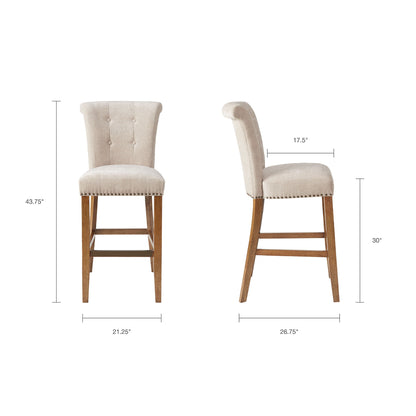 Bar Stool With Bronze Nail Heads - Cream