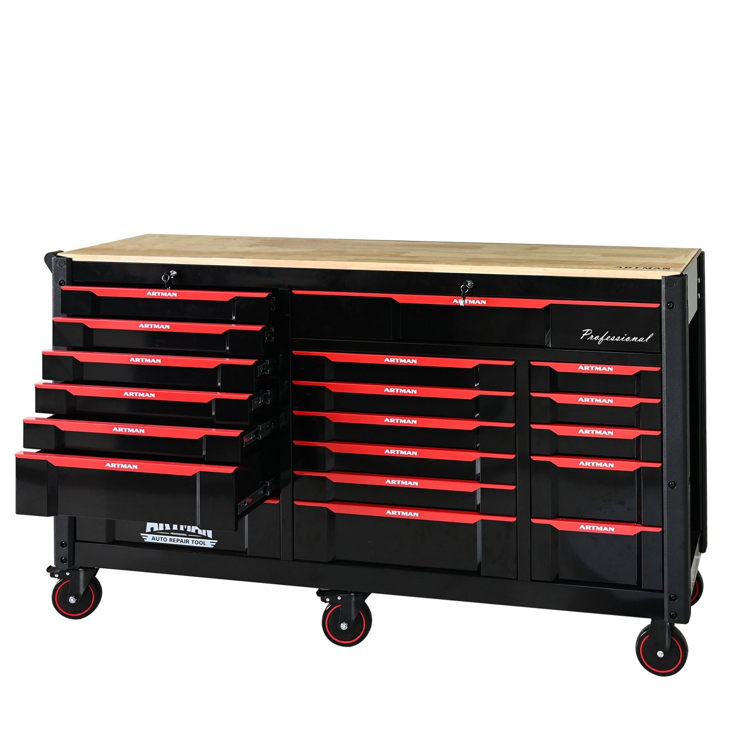 Heavy Duty Tool Cart With 19 Drawers, Tools Not Included, Mobile Storage For Workshop Or Laboratory - Black / Red