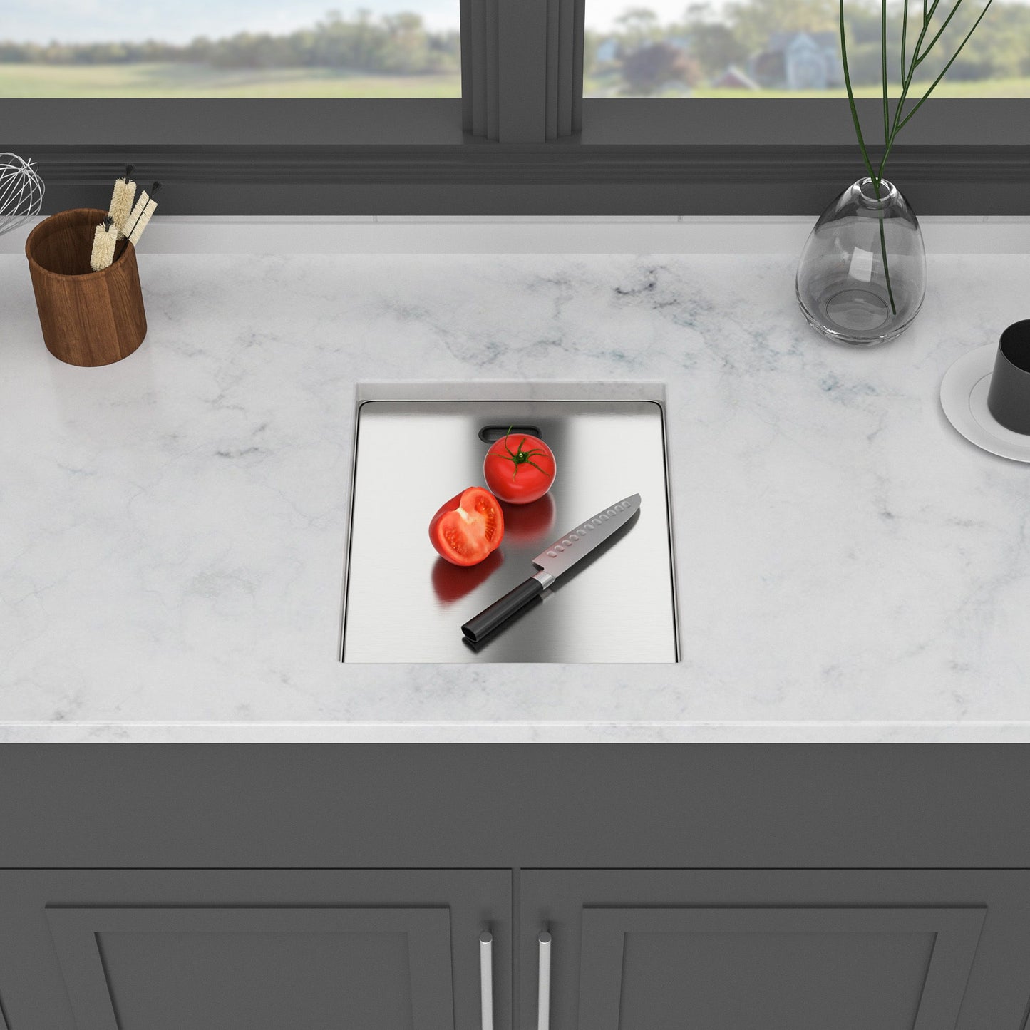 Modern Undermount Bar Sink With Folding Faucet