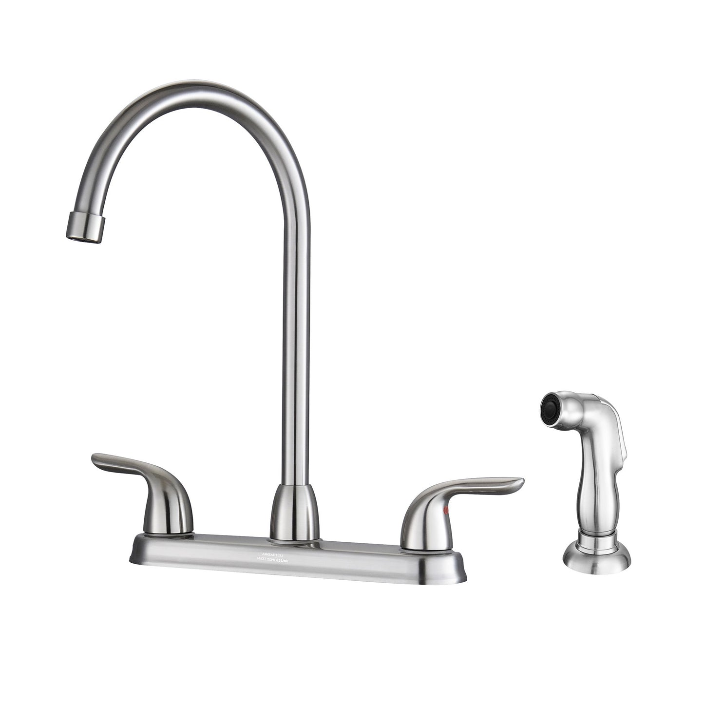 Kitchen Sink Faucet With 2 Handles And Pull Out Side Sprayer, 4 Hole Installation