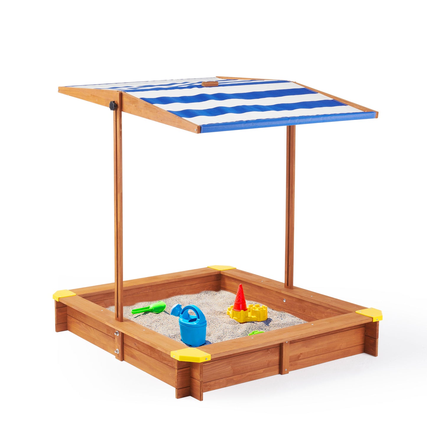 Kids Sandbox With Cover, Sand Box With Adjustable Canopy, Large Outdoor Cedar Sandpit For Backyard Play - Reddish Brown