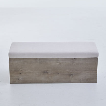 Shelton - Upholstered Flip Top Storage Bench - Ivory / Light Gray / Camel Oak
