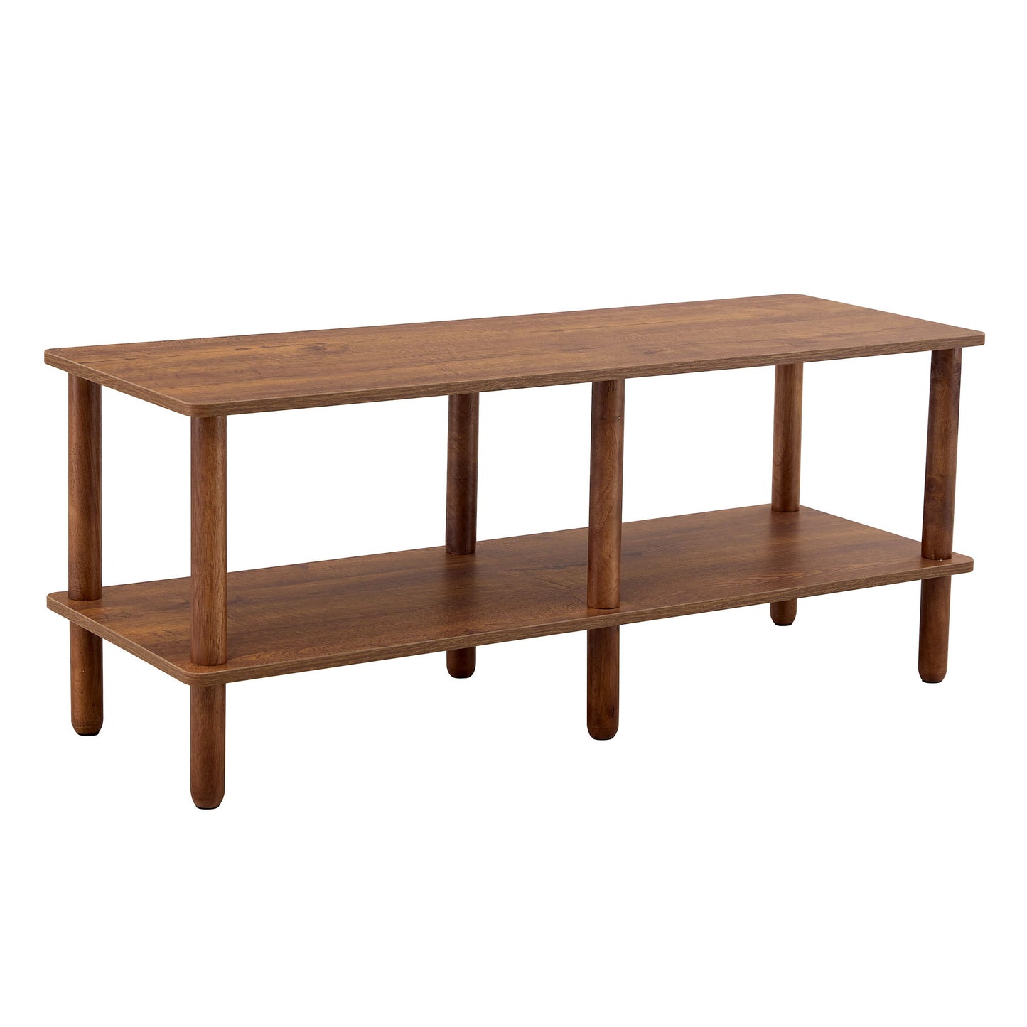 Modern Double Deck TV Cabinet With Open Storage Shelf, Rounded Legs