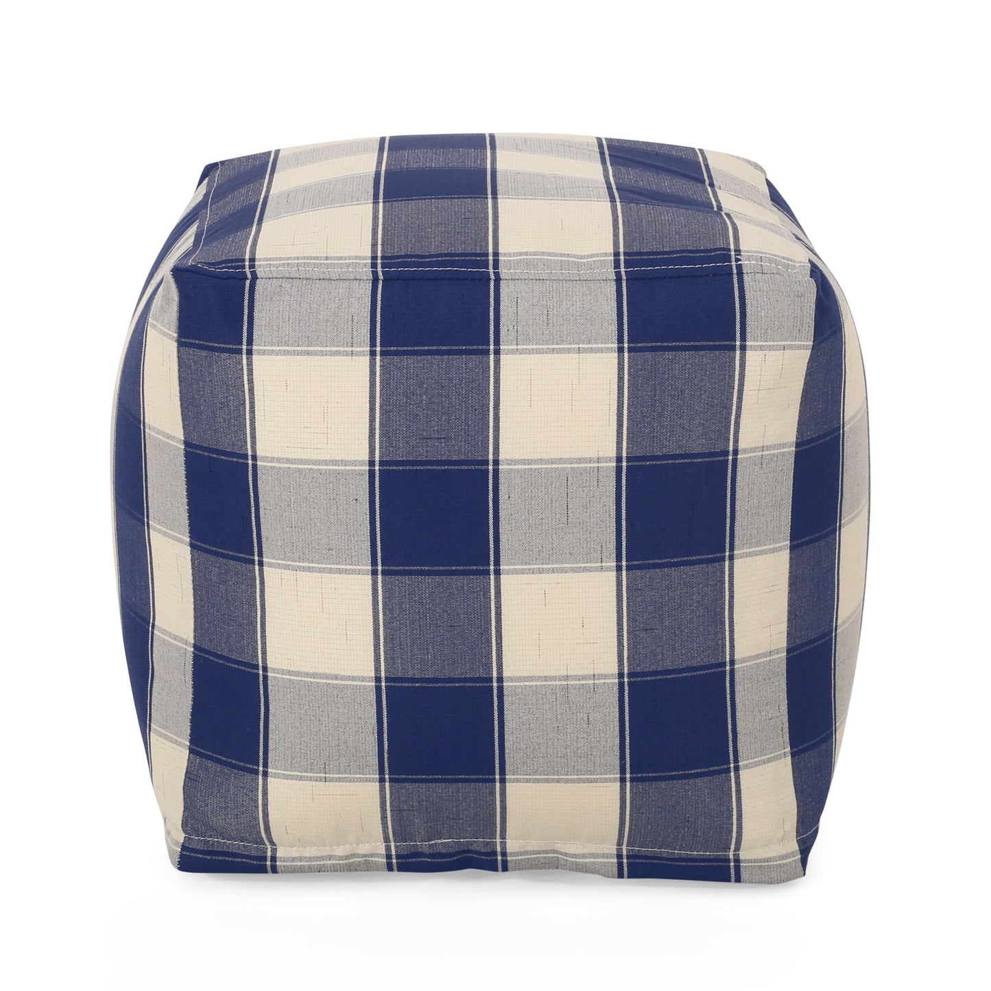 Connor - Checkered Square Pouf Ottoman And Floor Cushion - Ivory / Navy