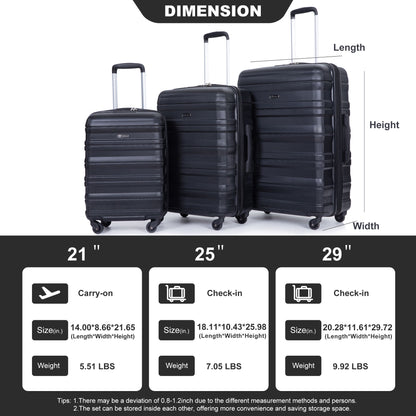 Expandable 3 Piece Luggage Sets Lightweight & Durable Suitcase, Spinner Wheels, Tsa Lock