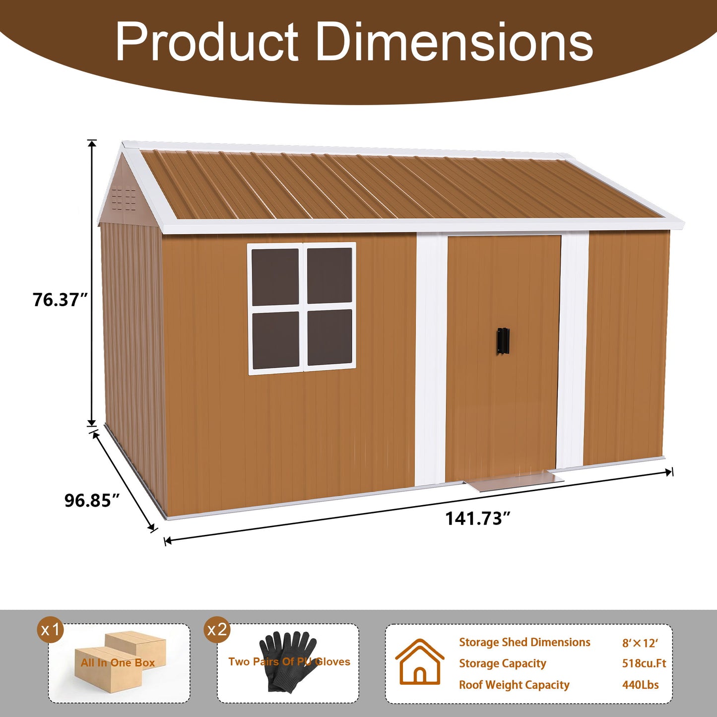 Heavy Duty Metal Storage Shed With Windows And Lockable Door, Weatherproof Outdoor Garden Shed