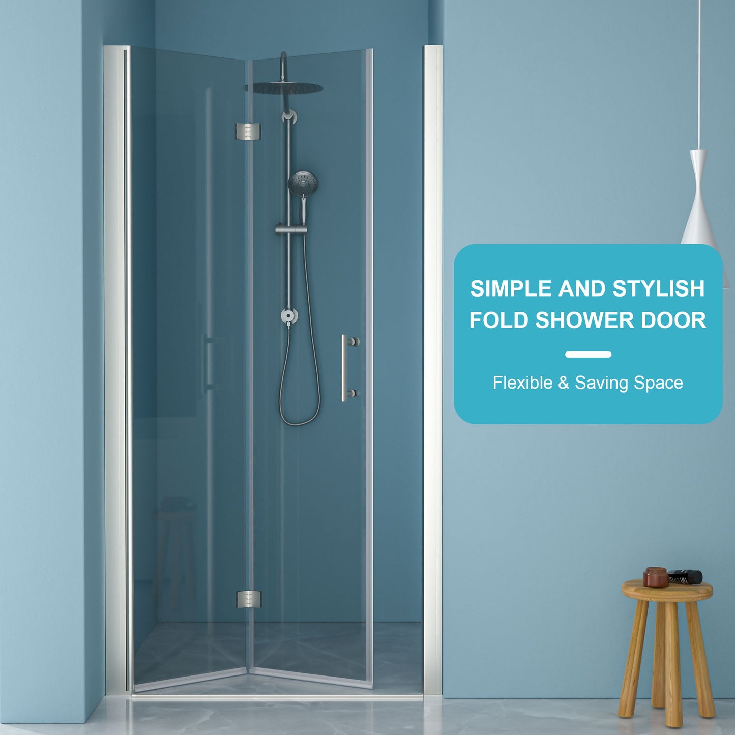 Fold Frameless Shower Door With Tempered Glass