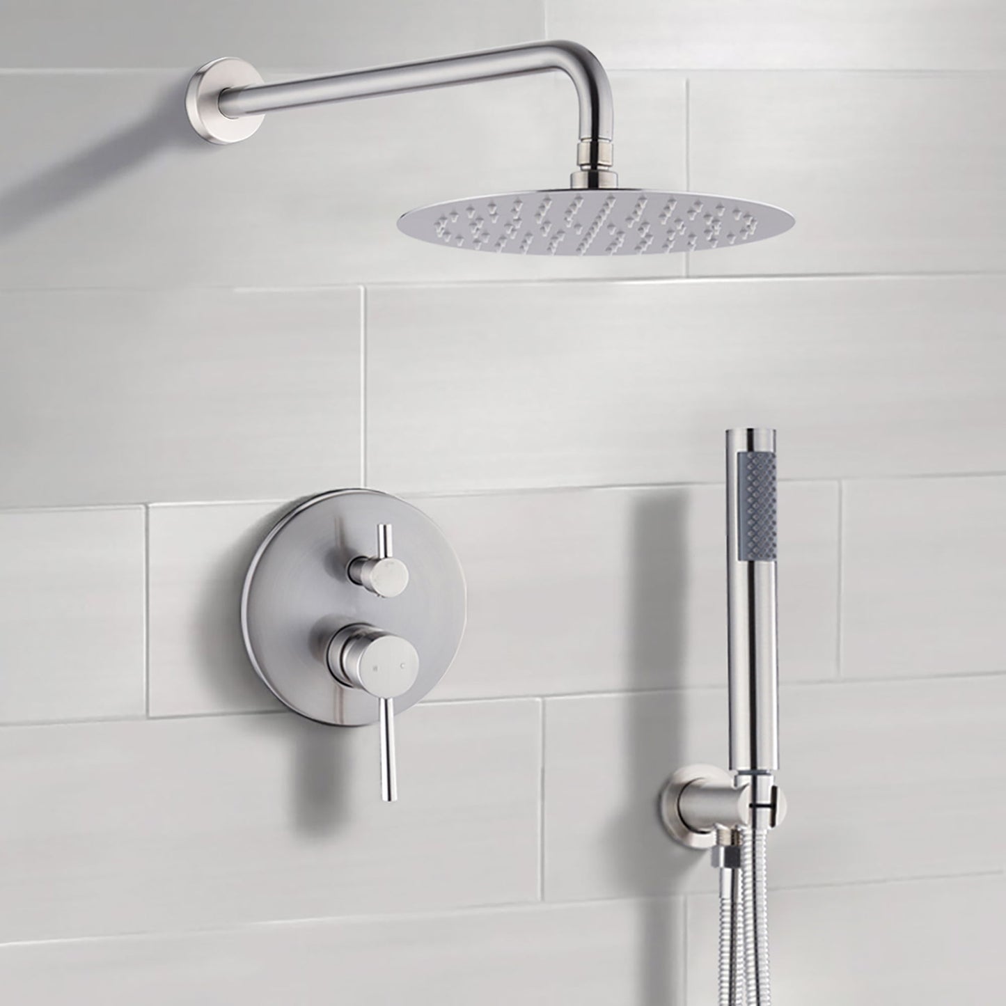 Elegant 10" Round Rain Shower Head And Handheld Set With Adjustable Tilt And Dual Modes