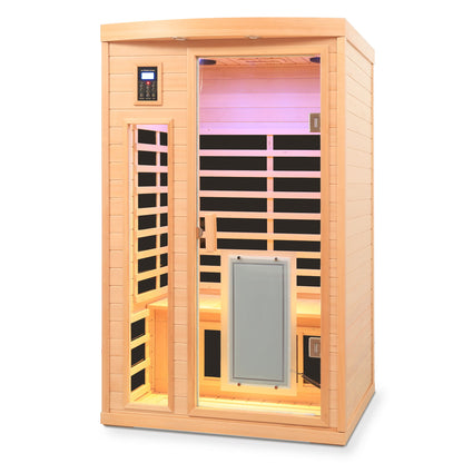 Low Emf Front Door With Heating Panel 2 Person Hemlock Far Infrared Indoor Suana Room - Natural