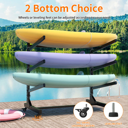 Freestanding Kayak Storage Rack With Lockable Wheels For Kayak, Canoe, Sup & Surfboard