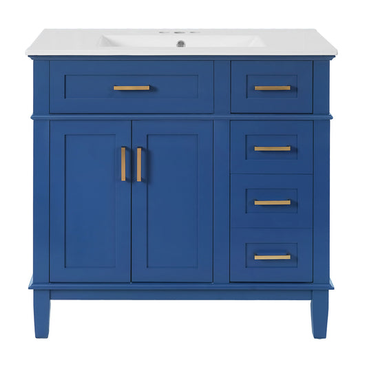 Bathroom Vanity With Sink, Soft Close Doors, Construction - Blue