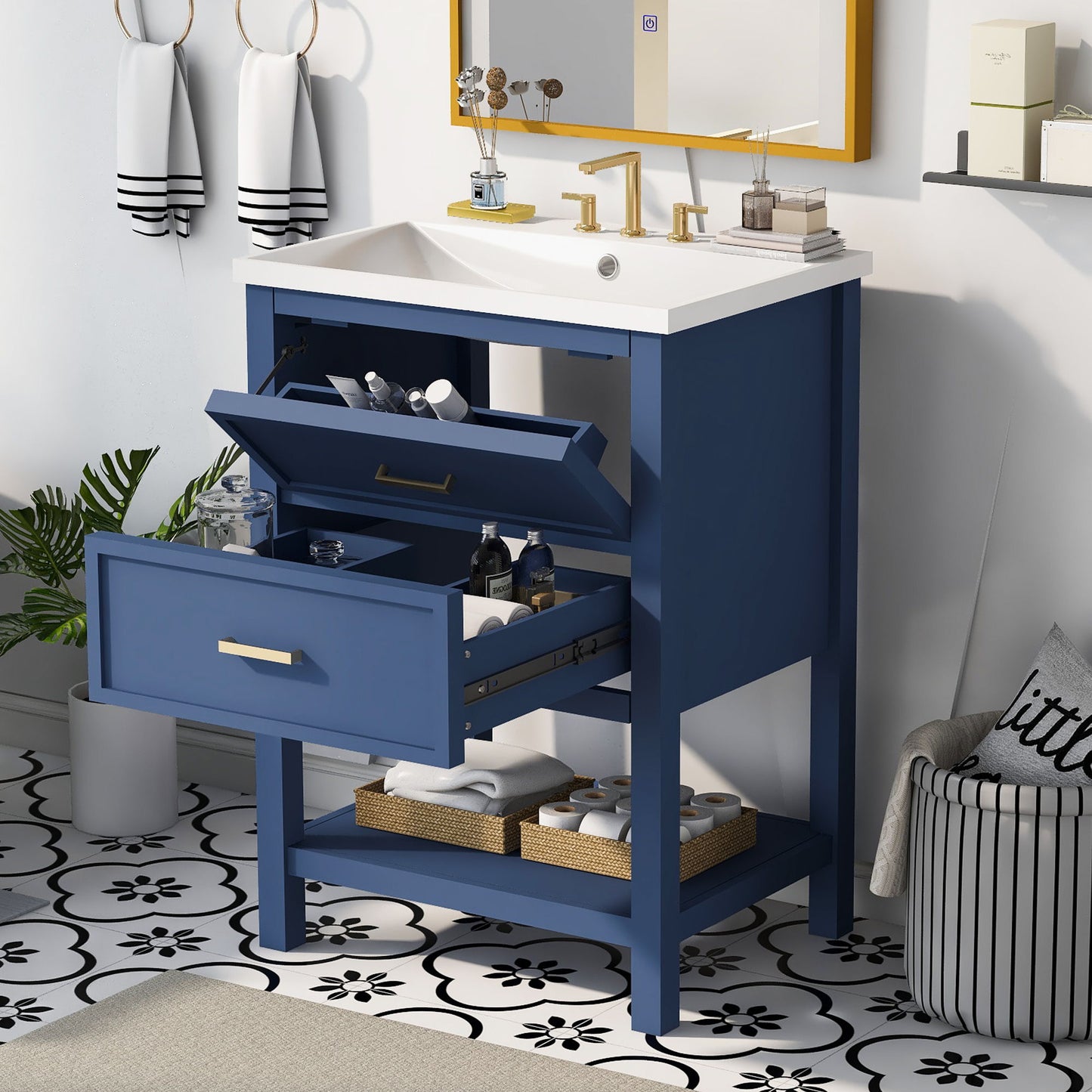 Bathroom Vanity With Top Sink, Modern Bathroom Storage Cabinet With 2 Drawers